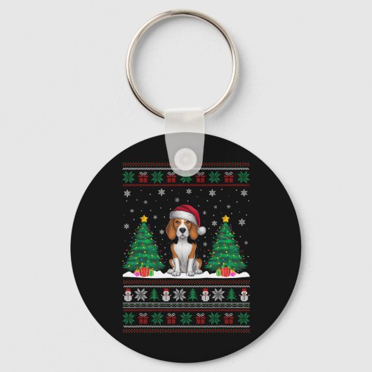 Santa Hat Beagle Dog Kerstboom Lights Ugly Sw Sleutelhanger (Voorkant)