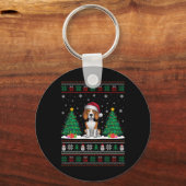 Santa Hat Beagle Dog Kerstboom Lights Ugly Sw Sleutelhanger (Voorkant)