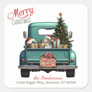 Santa Hat Beagle Dog Retro Truck Kerstmis Vierkante Sticker
