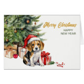 Santa Hat Beagle Hound Puppy Hond Kerstmis (Voorkant Horizontaal)
