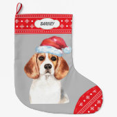 Santa Hat Beagle Sneeuwvlok Grens Grote Kerstsok (Voorkant)