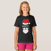 Santa Hat & Beard Naam toevoegen Familie Kerstmis T-shirt (Voorkant volledig)