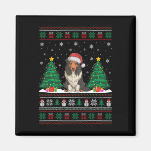 Santa Hat Bearded Collie Dog Xmas Tree Lights Ugly Magneet