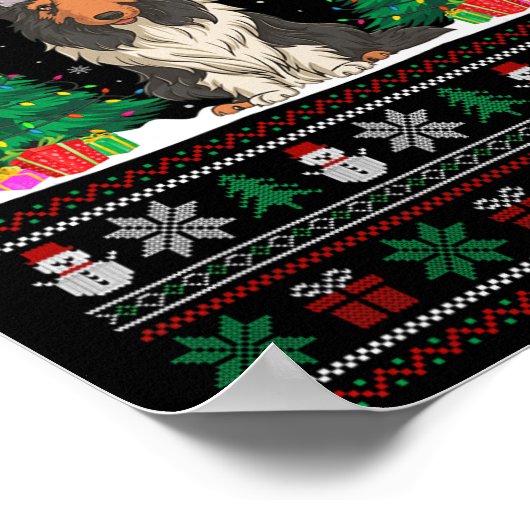 Santa Hat Bearded Collie Dog Xmas Tree Lights Ugly Poster (Hoek)