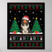 Santa Hat Bearded Collie Dog Xmas Tree Lights Ugly