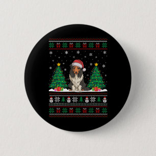 Santa Hat Bearded Collie Dog Xmas Tree Lights Ugly Ronde Button 5,7 Cm