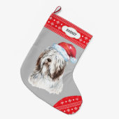 Santa Hat Bearded Collie Snowflake Border Grote Kerstsok (Voorkant (Hangend))