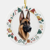 Santa Hat Belgische Malinois Hond Kerstkrans Keramisch Ornament (Voorkant)