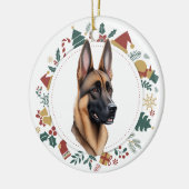 Santa Hat Belgische Malinois Hond Kerstkrans Keramisch Ornament (Links)