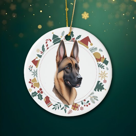 Santa Hat Belgische Malinois Hond Kerstkrans Keramisch Ornament