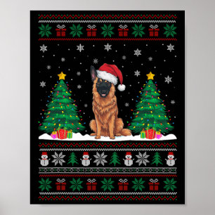 Santa Hat Belgische Mechelse Hond Xmas Tree Lights Poster