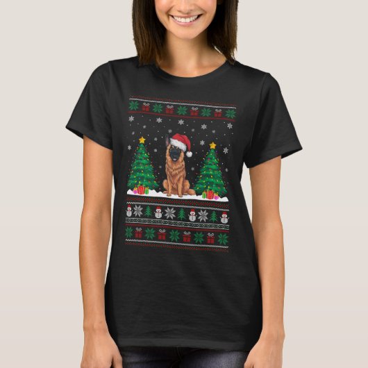 Santa Hat Belgische Mechelse Hond Xmas Tree Lights T-shirt (Voorkant)