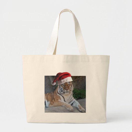 Santa Hat Bengal Tiger Grote Tote Bag (Voorkant)