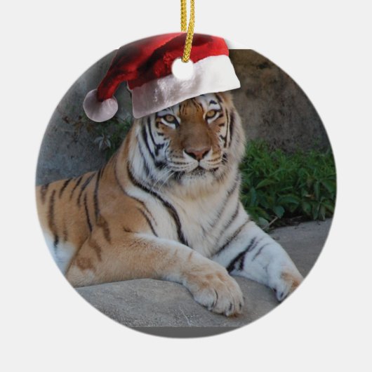 Santa Hat Bengal Tiger Keramisch Ornament (Voorkant)