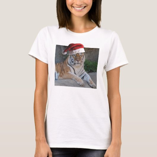Santa Hat Bengal Tiger T-shirt (Voorkant)
