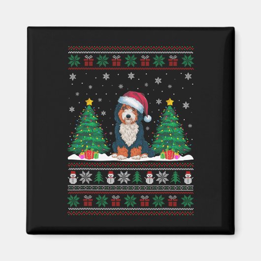 Santa Hat Bernedoodle Hond Kerstboom Lights Ug Magneet (Voorkant)