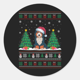 Santa Hat Bernedoodle Hond Kerstboom Lights Ug Ronde Sticker