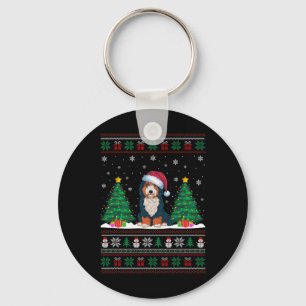 Santa Hat Bernedoodle Hond Kerstboom Lights Ug Sleutelhanger