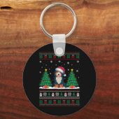 Santa Hat Bernedoodle Hond Kerstboom Lights Ug Sleutelhanger (Voorkant)