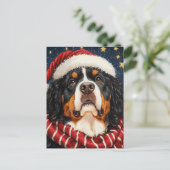 Santa Hat Berner Sennenhond Blauw Goud Sterren Briefkaart (Staand voorkant)