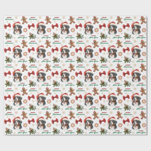 Santa Hat Bernese Mountain Dog Christmas Cadeaupapier (Vlak)