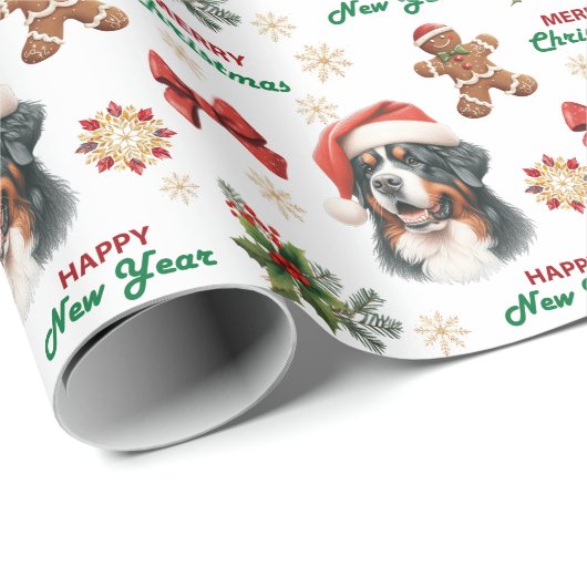 Santa Hat Bernese Mountain Dog Christmas Cadeaupapier (Rol Hoek)
