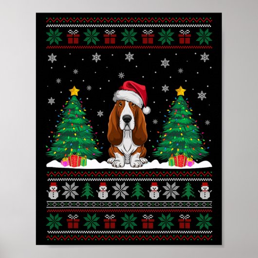 Santa Hat Bet Hound Dog Xmas Tree Lights Ugly Swea Poster (Voorkant)