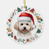 Santa Hat Bichon Frise Dog Christmas Afbeeldingen  Keramisch Ornament (Voorkant)