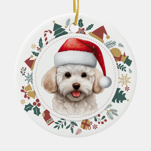 Santa Hat Bichon Frise Dog Christmas Afbeeldingen  Keramisch Ornament (Voorkant)