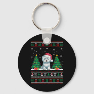 Santa Hat Bichon Frise Dog Xmas Tree Lights Ugly S Sleutelhanger