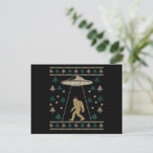 Santa hat Bigfoot Alien Ufo Sasquatch Briefkaart (Staand voorkant)