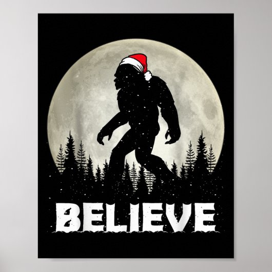 Santa Hat Bigfoot Believe Christmas Lights Rock Sa Poster (Voorkant)