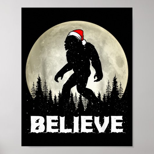 Santa Hat Bigfoot Believe Christmas Lights Rock Sa Poster (Voorkant)
