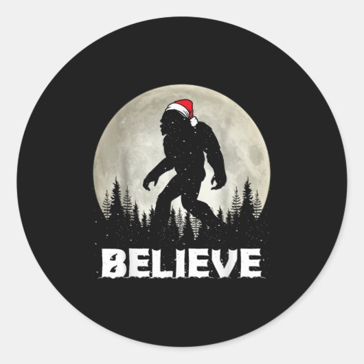Santa Hat Bigfoot Believe Christmas Lights Rock Sa Ronde Sticker (Voorkant)