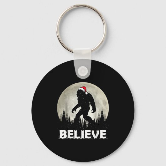 Santa Hat Bigfoot Believe Christmas Lights Rock Sa Sleutelhanger (Voorkant)