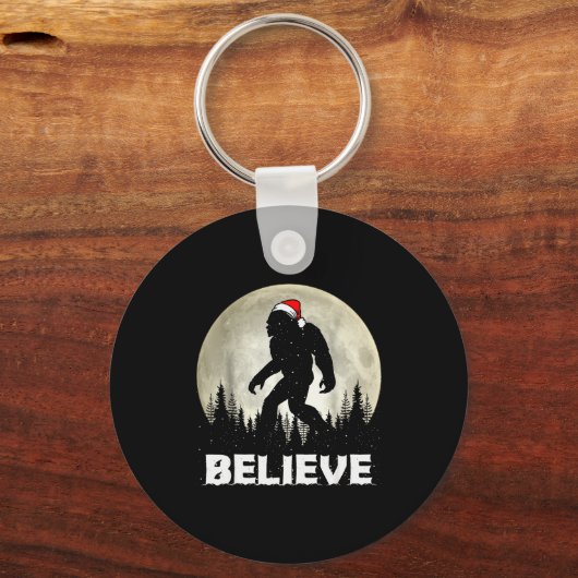 Santa Hat Bigfoot Believe Christmas Lights Rock Sa Sleutelhanger (Voorkant)