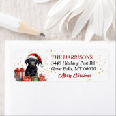 Santa Hat Black Lab Puppy Kerstmis Etiket (Insitu)
