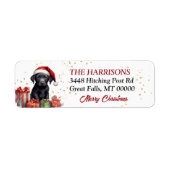Santa Hat Black Lab Puppy Kerstmis Etiket (Voorkant)