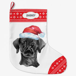 Santa Hat Black Lab Snowflake Border Grote Kerstsok