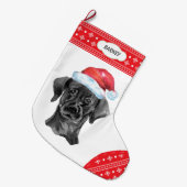 Santa Hat Black Lab Snowflake Border Grote Kerstsok (Voorkant (Hangend))