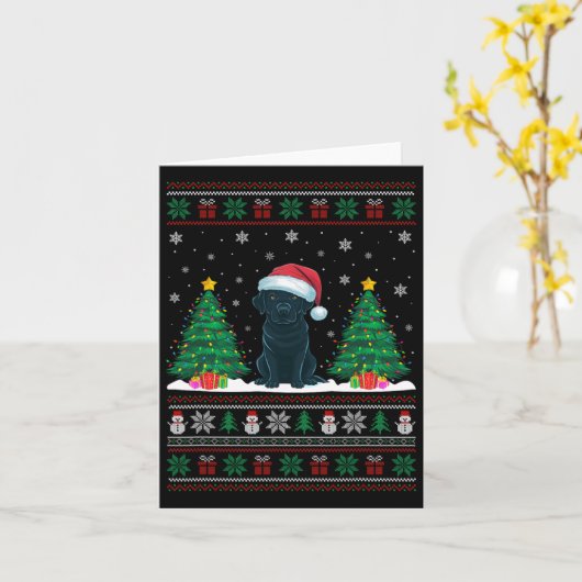 Santa Hat Black Labrador Dog Xmas Tree Lights Ugly Kaart (Gele Bloem)