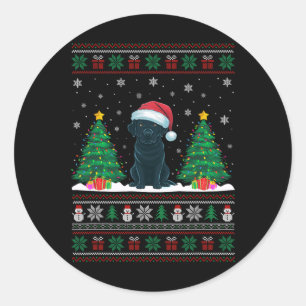 Santa Hat Black Labrador Dog Xmas Tree Lights Ugly Ronde Sticker