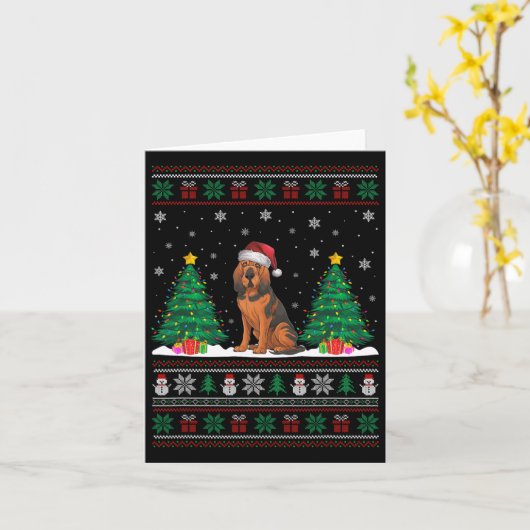 Santa Hat Bloedhond Kerstboom Lights Ugl Kaart (Gele Bloem)