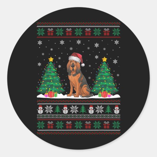 Santa Hat Bloedhond Kerstboom Lights Ugl Ronde Sticker (Voorkant)