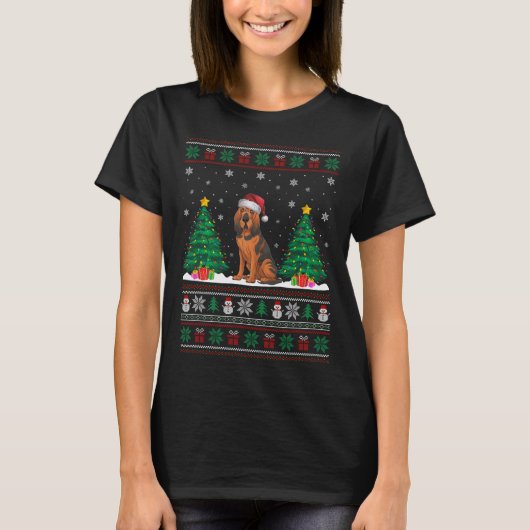Santa Hat Bloedhond Kerstboom Lights Ugl T-shirt (Voorkant)
