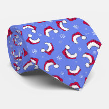Santa Hat Blue Christmas Neck Tie
