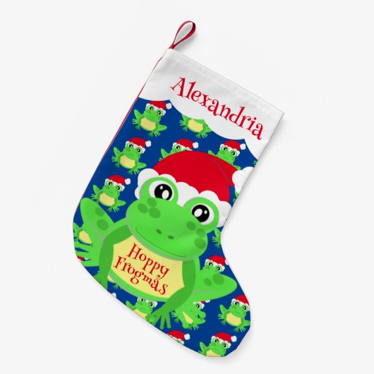 Santa Hat Blue Frog Cartoon Patroon Naam Novelty Kleine Kerstsok (Voorkant (Hangend))
