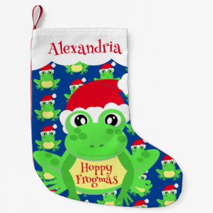 Santa Hat Blue Frog Cartoon Patroon Naam Novelty Kleine Kerstsok