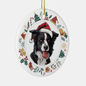Santa Hat Border Collie Kerst Afbeeldingen krans Keramisch Ornament (Rechts)