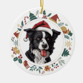 Santa Hat Border Collie Kerst Afbeeldingen krans Keramisch Ornament (Voorkant)